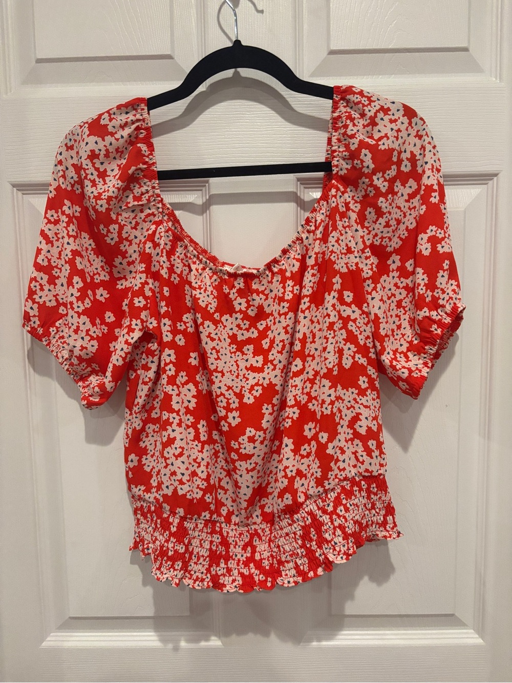 nine britton Red Floral Square-Neck Peasant Top